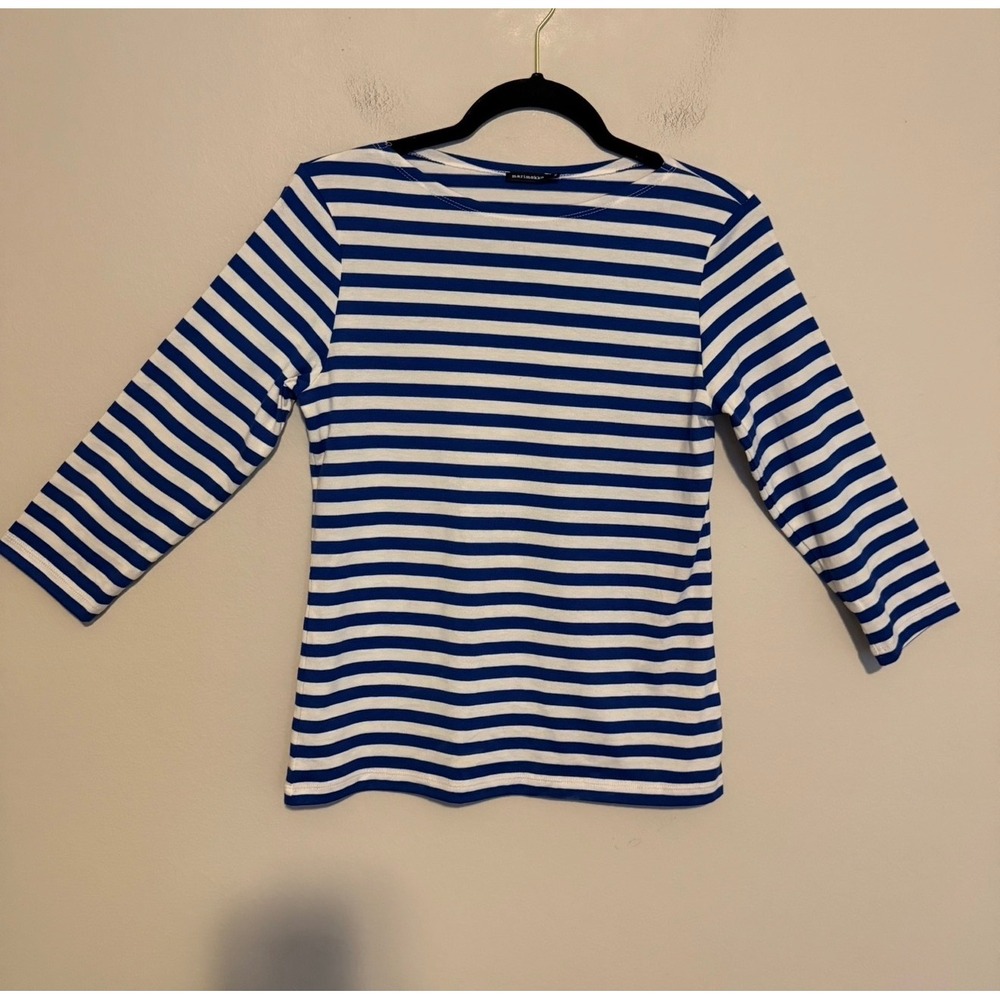 Marimekko nautical breton striped 3/4 sleeve tee boatneck cotton XS coastal